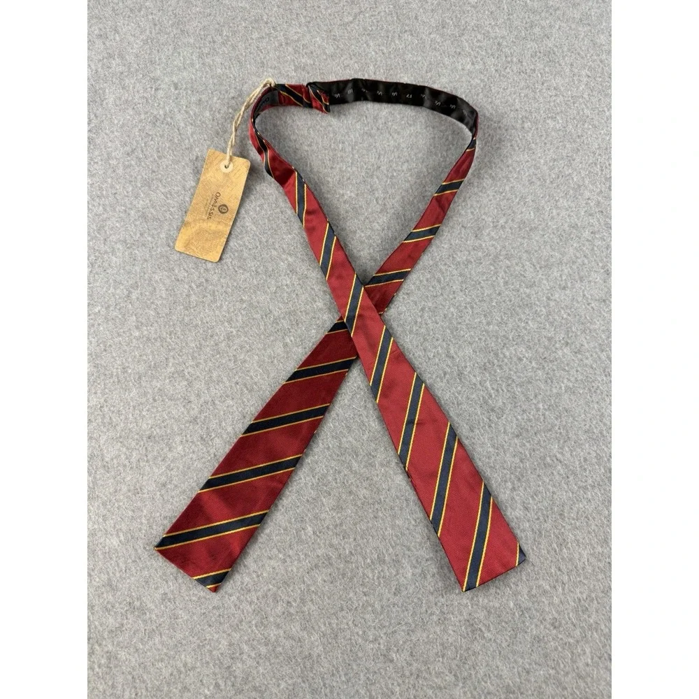 Onassis Chester Silk Skinny Bow Tie Red Navy Gold Stripe NWT Adjustable 2x14-18